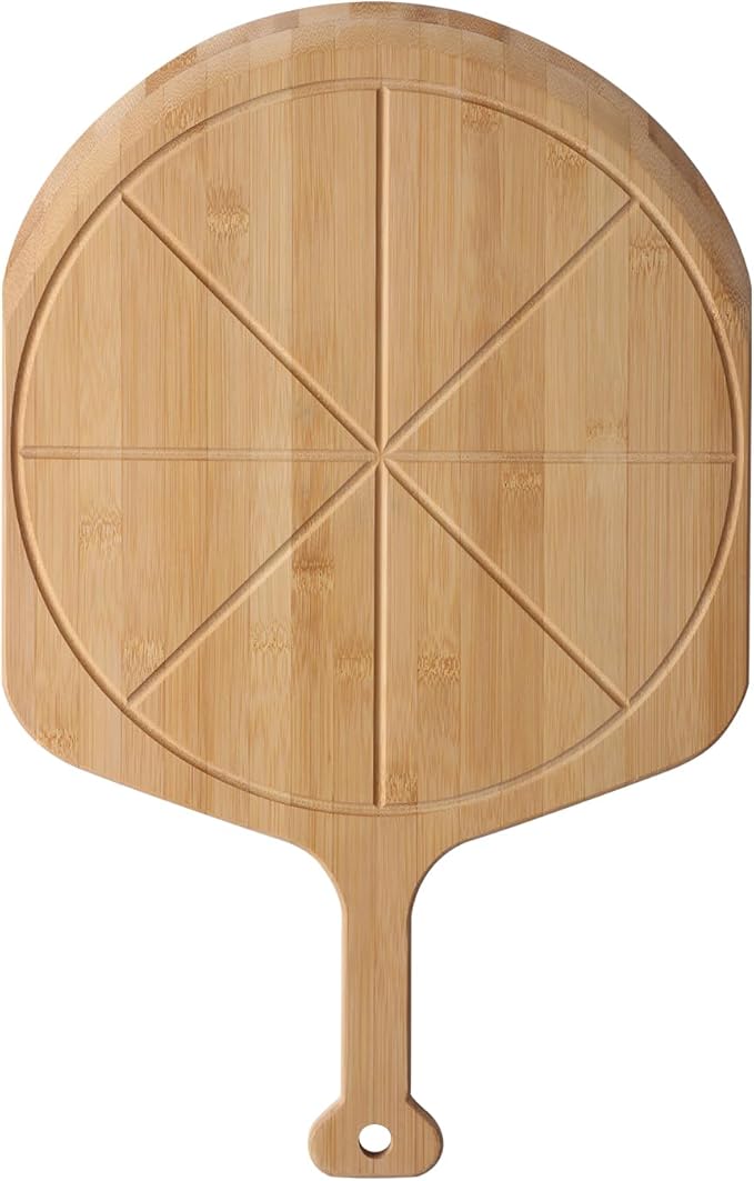 Fiery Chef 18” Bamboo Pizza Peel with 8 Slice Grooves, 25.6" x 18"