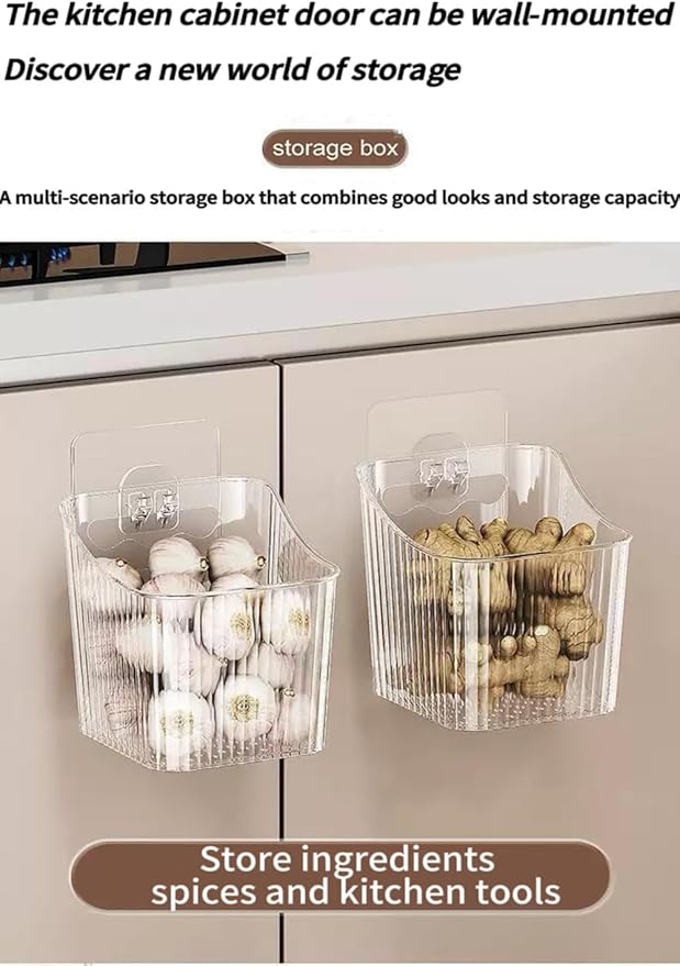 6Pack small Wall Mount Organizer, Adhesive Cabinet Door Storage Bins, Clear Makeup Container, Stackable Organizer Basket for Kitchen, Bathroom, rv, Pantry, Office，Refrigerator Small Items storage