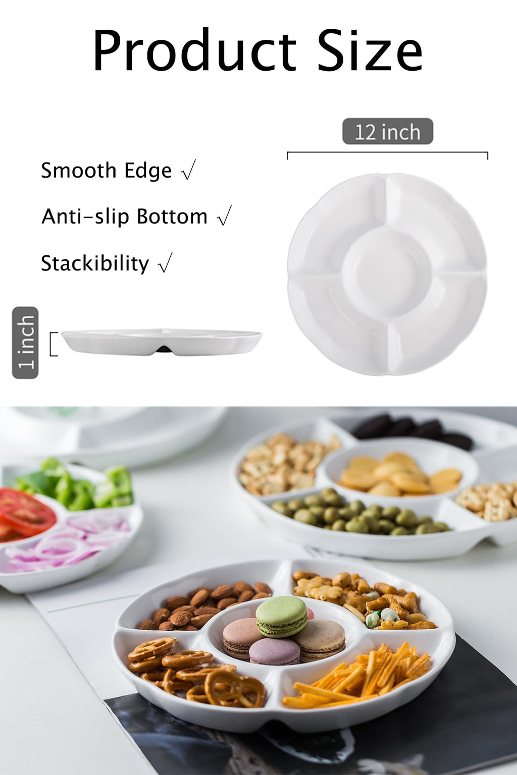 LAUCHUH Veggie Tray Set of 2, Porcelain Chip and Dip Serving Set, 12 inch