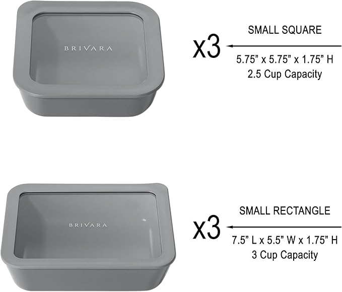 BRIVARA HOME 12-Piece Glass Meal Prep Containers Set with Lids (6 Containers + 6 Lids) | Microwave-Safe Airtight Seal, Oven-Safe Ceramic-Coated Glass | Zero Plastic, No PFAS/PFOA/BPA [Smoke]
