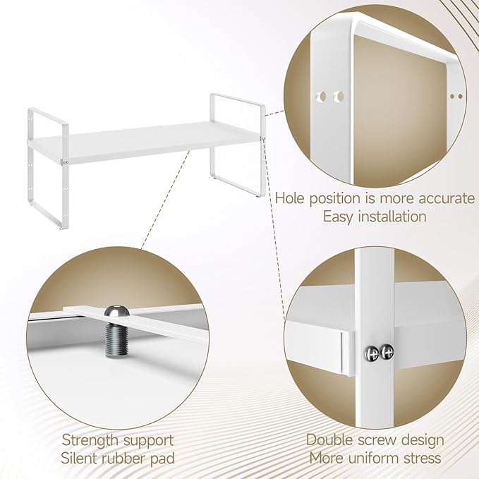 taiheis 16.5~27.1" Expandable Shelf，2Pack 8.1" Wide Adjustable Height Cabinet Shelves，White