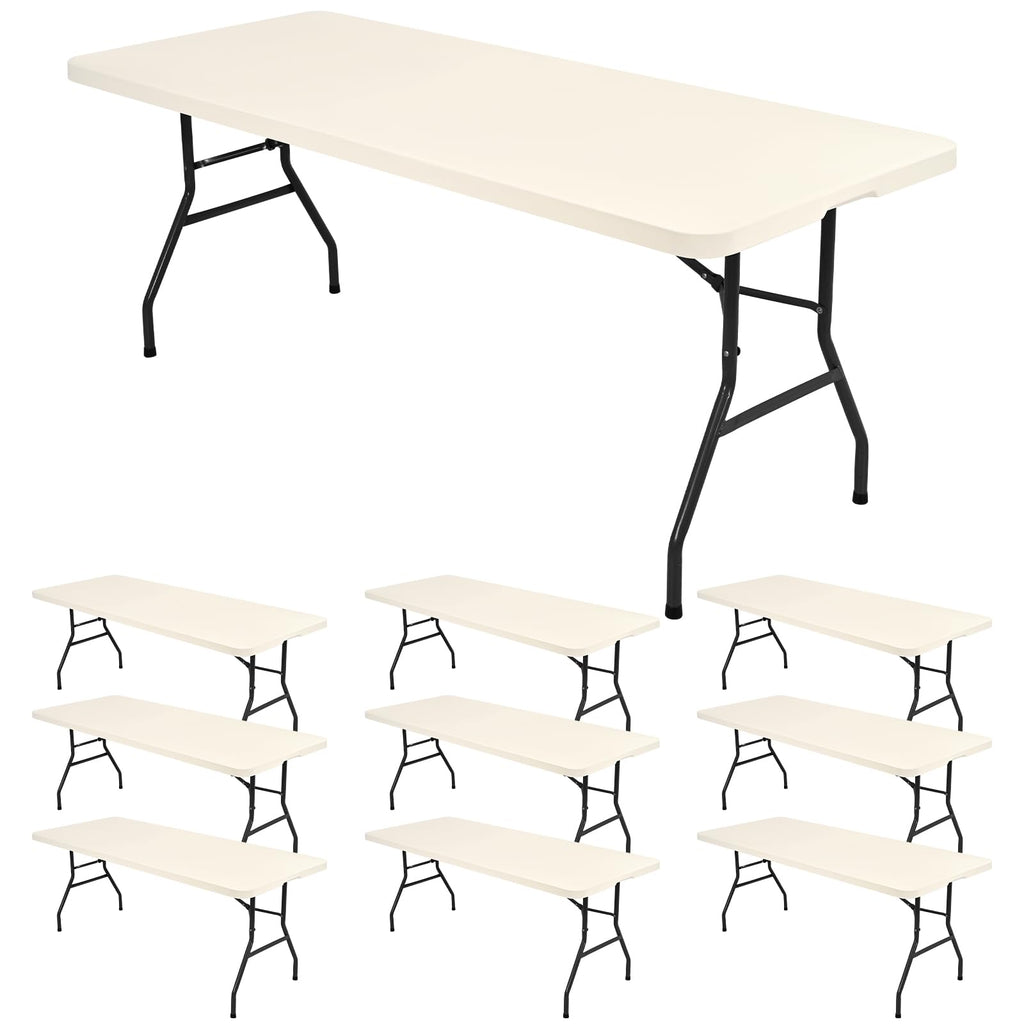 10 Pack Fitted Tablecloth for 6 Foot Rectangle Tables, Ivory Elastic Outdoor Picnic Table Cover, Washable Stretch Folding Table Cloths 6 ft for Camping Party Patio Kitchen Banquet, 30" W x 72" L