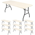 10 Pack Fitted Tablecloth for 6 Foot Rectangle Tables, Ivory Elastic Outdoor Picnic Table Cover, Washable Stretch Folding Table Cloths 6 ft for Camping Party Patio Kitchen Banquet, 30" W x 72" L