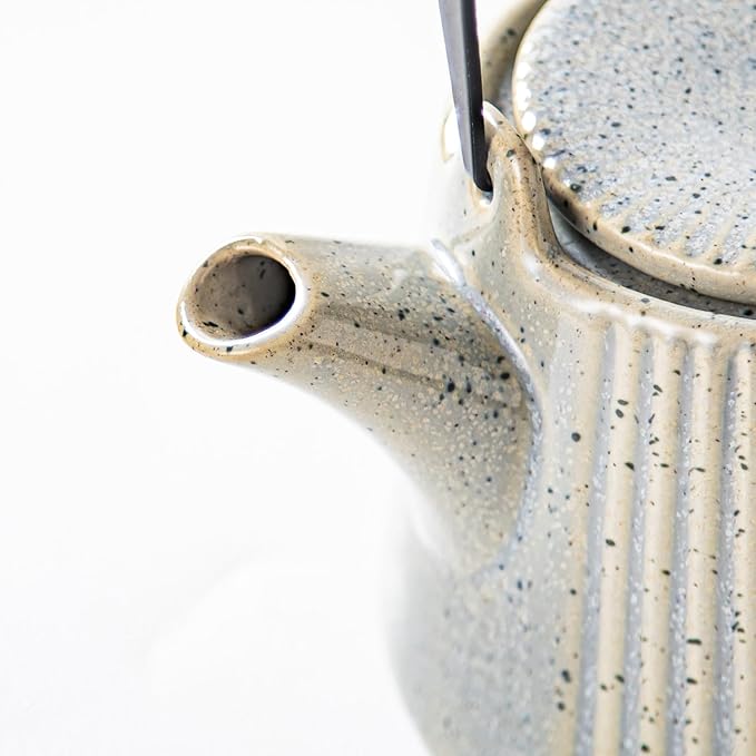 Yundu Ceramic Teapots for Tea, 1000ml/33.8oz Tea Pot with Infusers for Loose Tea, Striped Tea Pot with Removable Tea Infuser - Reactive Grey