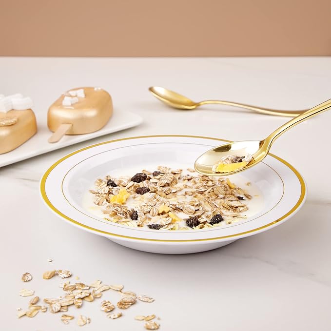 Liacere 200 Pack Gold Plastic Spoons - 6.7 inch Heavy Duty Plastic Spoons - Heavyweight Gold Disposable Spoons for Parties & Weddings & Restaurants & Christmas & New Year