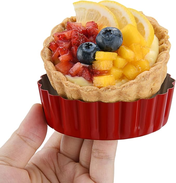 CGGYYZ 3-3/5 Inch Mini Tart Pans with Removable Bottoms, Round Mini Quiche Pans for Baking, Nonstick Cake Pans Set for Pies, Mousse Cakes, Dessert Baking (Red)