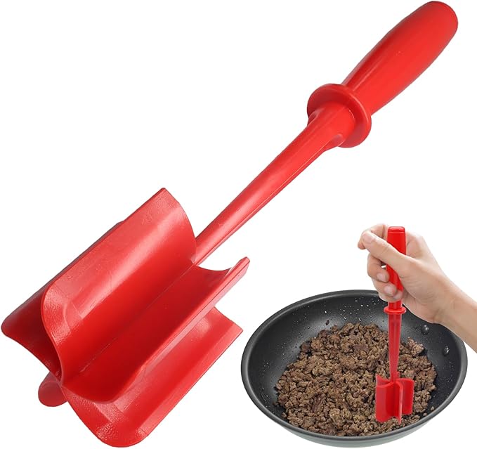 Auvotuis Meat Masher, Red, 5 Curve Blade