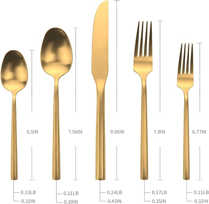 Kelenfer Matte Gold Silverware Set Hexagon Handle 20-Piece Service for 4