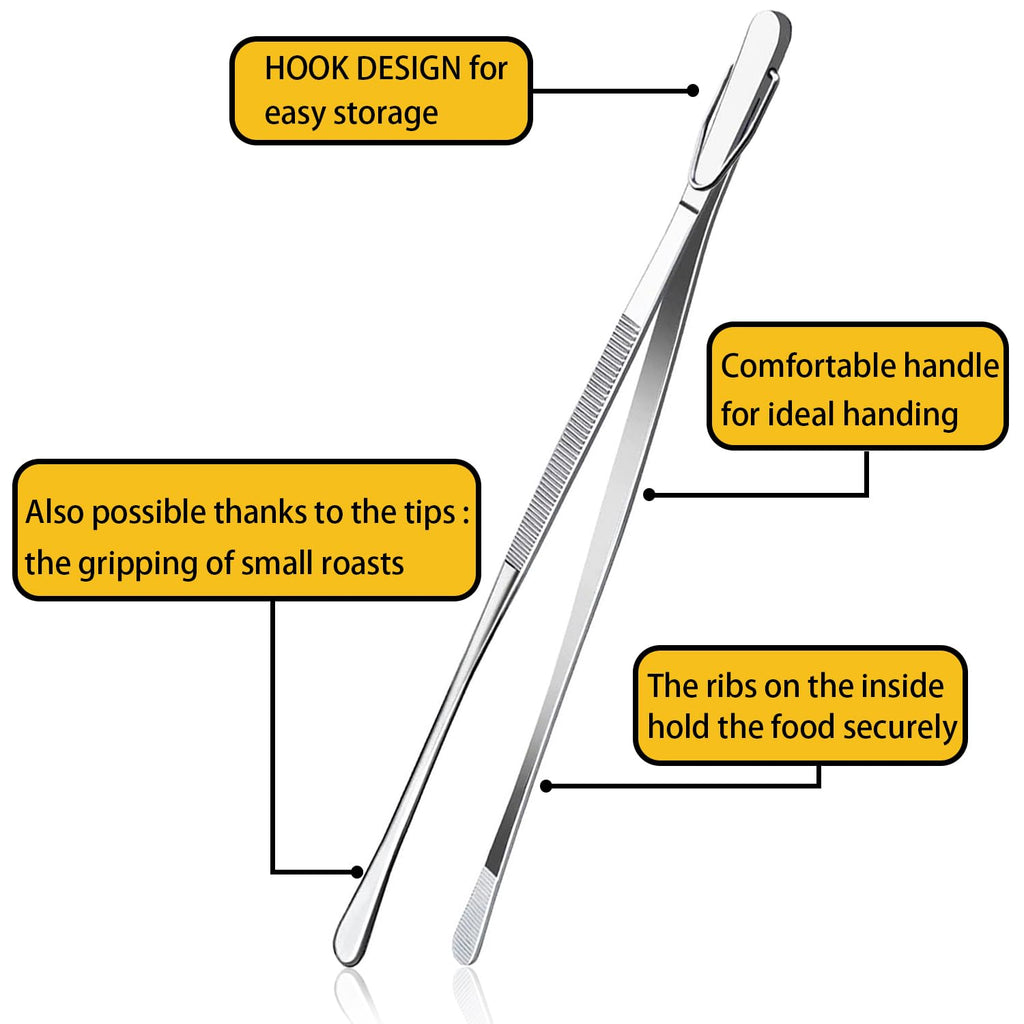 JETKONG 2 Pieces Long Food Tweezers Kitchen Tweezer Tong Chopsticks Tongs Stainless Steel Kitchen Cooking Forceps