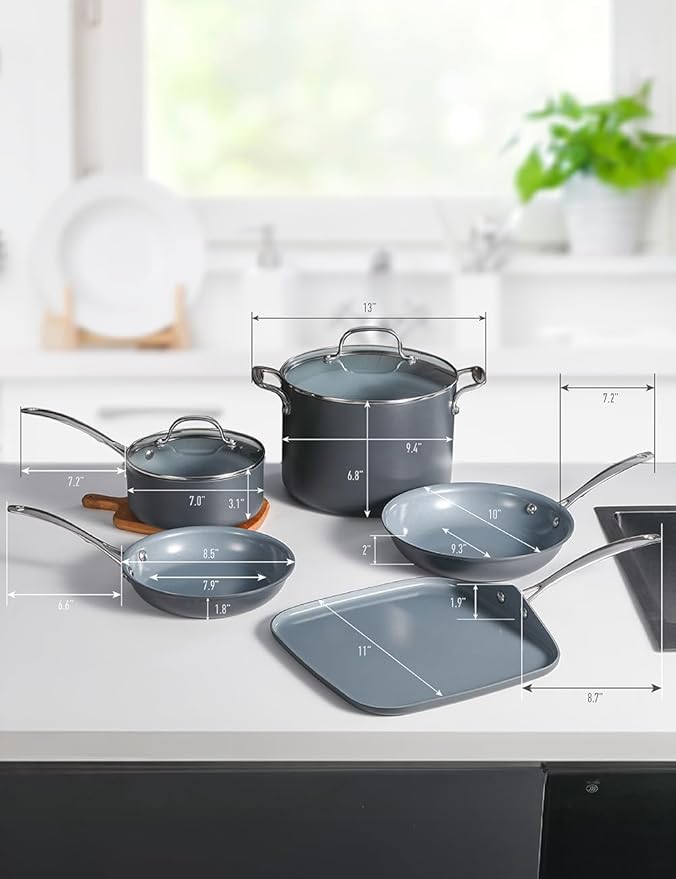 Commercial CHEF 7-Piece ECOPAN Hard Anodized Aluminum Cookware Set, CHECO7