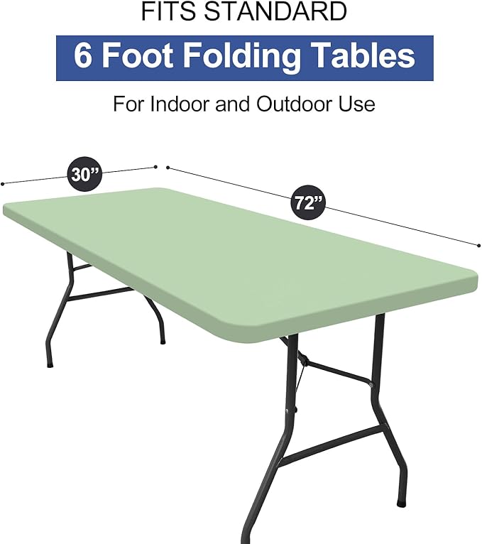 homing Rectangle Table Cloth Cover, Water-Resistant Polyester Elastic Fitted Tablecloth, Fits for 6 Foot Folding Tables, Washable Table Protector for Picnic, Camping, Outdoor (Green, 30" x 72")