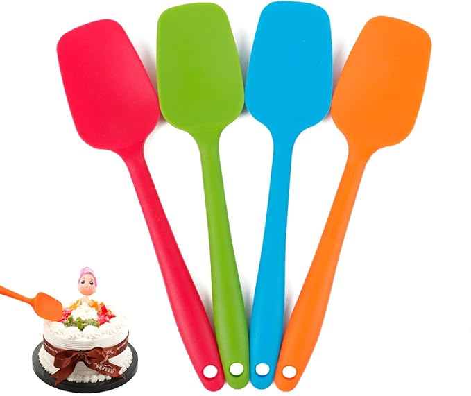 Delidge Food Grade Silicone Spatula Set Heat Resistant Small Rubber Spatulas,4 piece Silicone Spoonula Spatula Non-stick Baking Curved Spatulas Multicolor Dinnerware (21.7cm/8.56inch)