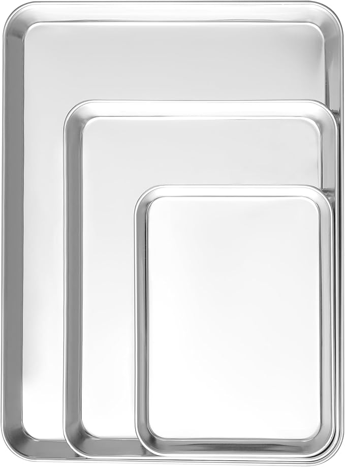 ICEICE 3 Pack Stainless Steel Baking Sheets - Non Stick Cookie Sheets & Pans for Oven, No Coating, Warp-Resistant & Dishwasher Safe, 9/12/16 Inch