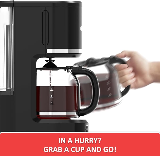 KITCHENTREND 12-Cup Programmable Coffee Maker with Permanent Filter, Removable Water Reservoir Coffee Machine, Drip Coffee Maker, Delay Brew, Timer & Keep Warm, Swing Open Brew Basket, Black