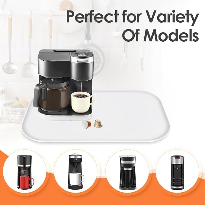 Silicone Coffee Maker Mat with Lip for Countertops, 24'' x 16'', White