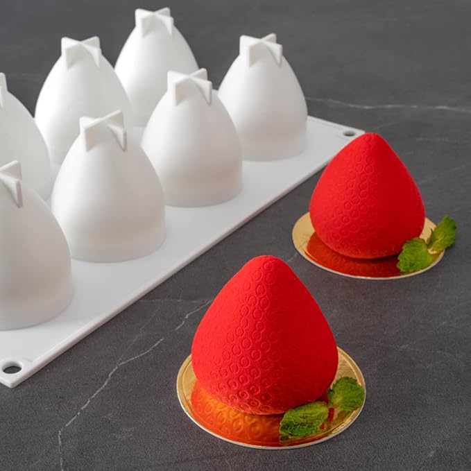 Pastry Tek 8 Cavities Strawberry Silicone Mold, 1 Oven-Ready Strawberry Mold - Flexible, Freezable, White Silicone Fruit Silicone Mold, Easy Release, For Baking - Restaurantware