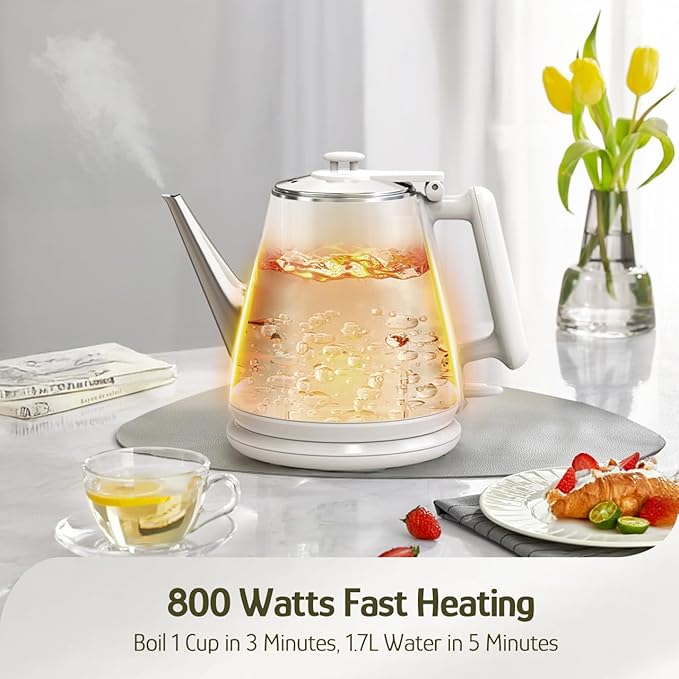 Hazel Quinn Electric Kettle, 1L/34oz Small Tea Kettle - Pearl White