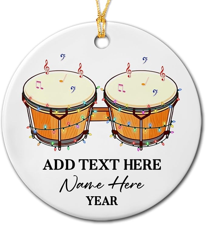 Awesome Bongo Drum Ceramic Ornament Gift for Women Men Dad Mom Brother Sister, Customized Text Year Name Instrument Player Christmas Ornament 2026, Personalized Bongo Drum Ceramic Christmas Ornaments