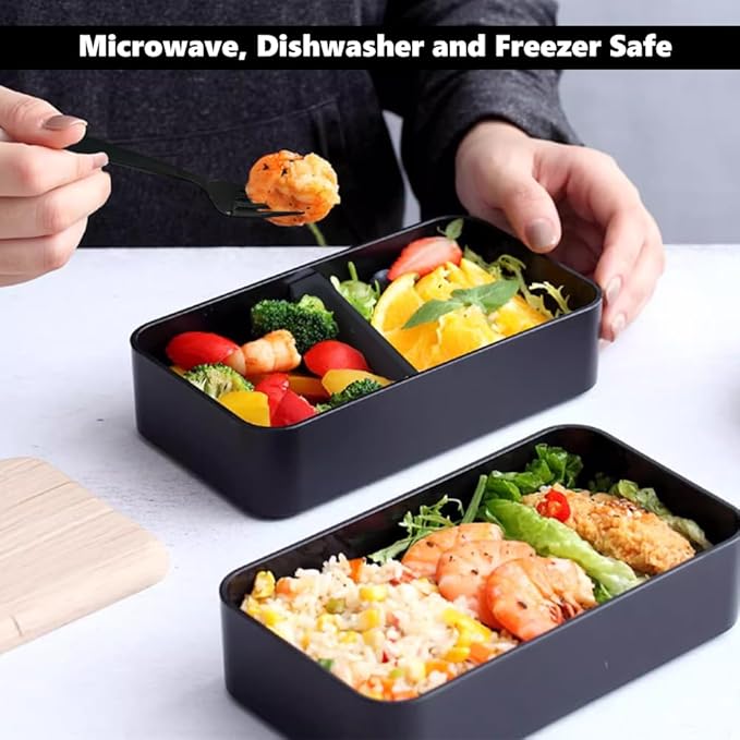 L-WASH Bento Box Adult Lunch Box Set with Bamboo Lid, Compartments, Divider, Insulated Bag, Utensils, Bento Lunch Box, Microwavable - Japanese Style Lunchbox