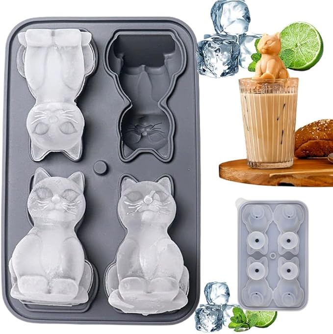 UIVXXUD Cute 3D Cat Ice Mold, Kitty Ice Cube Tray Popsicle Molds (Grey)