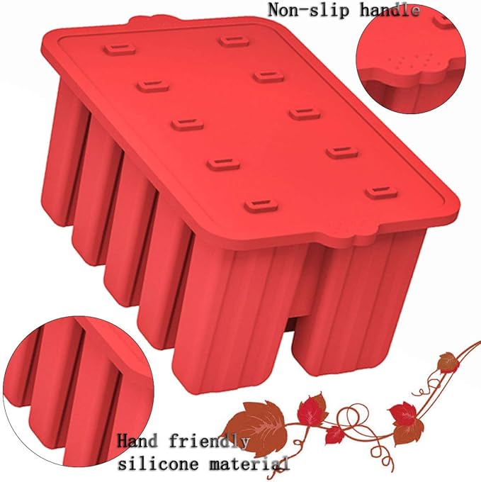 Silicone Popsicles Molds,10 Cavity Homemade Popsicle Molds DIY Ice Pop Molds for Kids & Adults Food Grade BPA-Free with Popsicle Maker Sticks Popsicles Bags A Funnel (Red)