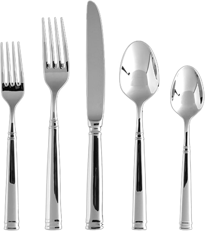 FORTESSA Bistro 18/10 Stainless Steel Flatware, 20 Piece Place Setting With Table Knives, Forks and Spoons (Service For 4), Dishwasher-Safe, Mirrored