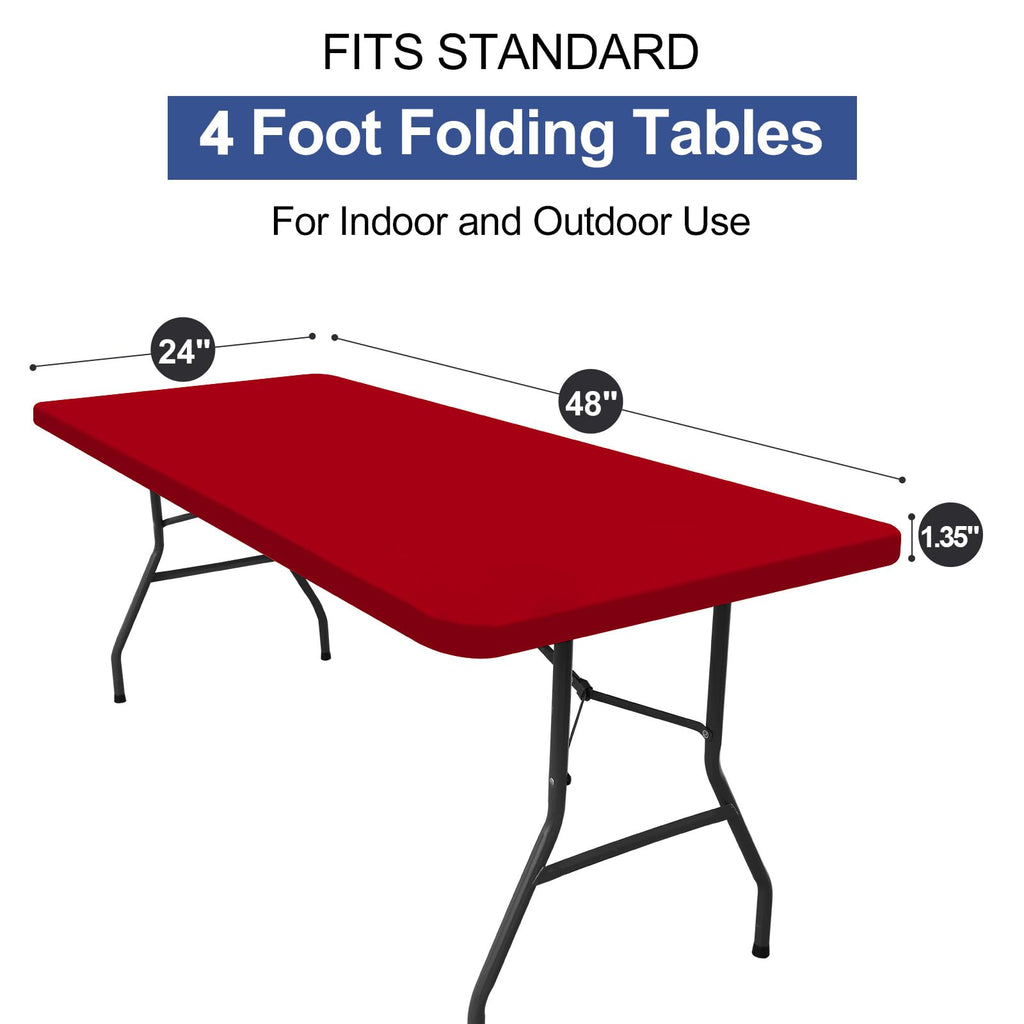 homing Rectangle Table Cloth Cover, Water-Resistant Polyester Elastic Fitted Tablecloth, Fits for 4 Foot Folding Tables, Washable Table Protector for Picnic, Camping, Outdoor (Red, 24" x 48")