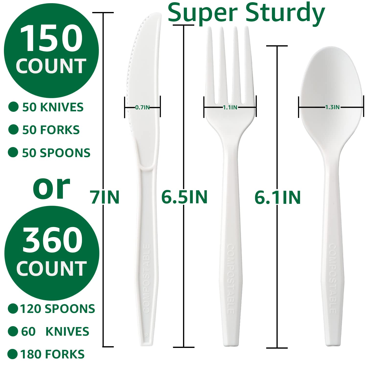 BIOCEAN 100%Compostable No Plastic Knives Disposable Forks Spoons Plastic Utensils, The Heavyweight Heavy Duty Flatware is Eco Friendly Products for Lounge Party Wedding BBQ Picnic Camping [150 Count]