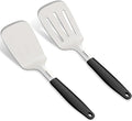 Svailse 13.4 in Stainless Steel Spatula Set of 2, Heavy Duty Solid & Slotted Metal Spatula with Silicone Handle for Cast Iron Skillet, Egg, Burger and Grilling, Large