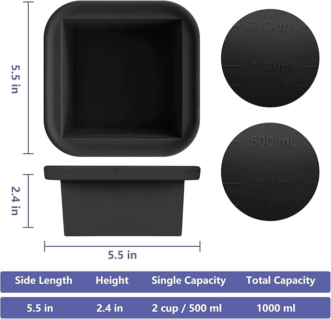 Kinggrand Kitchen 2 Cup Silicone Freezer Trays with Lid 4 Pack Silicone Freezer Molds soup freezer containers Make 4 Perfect Soups, Broths, Stews, Sauces, Curries (Black)