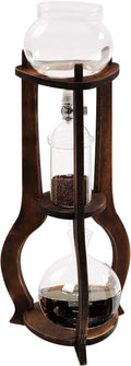 Netcoin Cold Brew Coffee Maker, 600 ml/20.29 oz Iced Coffee Tower Dripper Coffee Maker & Tea Maker 6-8 Cups, High Borosilicate Glass, Wood, 304 Stainless Steel, Copper - for Home Office (Brown)