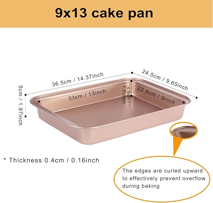 Barlket 9x13 Baking Pan & Dish, 13x9 Nonstick Rectangle Cake Pan, Rose Gold