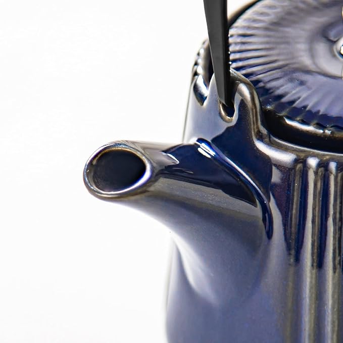Yundu Ceramic Teapots for Tea, 1000ml/33.8oz Tea Pot with Infusers for Loose Tea, Striped Tea Pot with Removable Tea Infuser - Reactive Blue