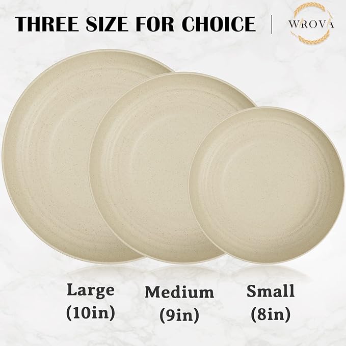 Wrova Wheat Straw Plates - 8 Inch Unbreakable Dinner Plates Set of 8 - Dishwasher & Microwave Safe Plastic Plates Reusable - Lightweight Small Plates for kitchen,R.V. (Beige)