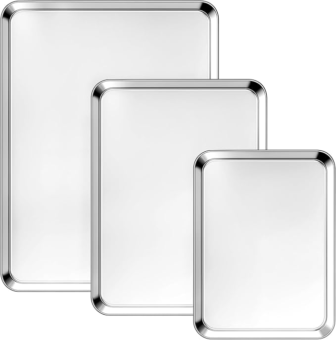 Ohtomber 3 Pack Heavy Duty Stainless Steel Baking Sheet Set, 9/12/16 Inch
