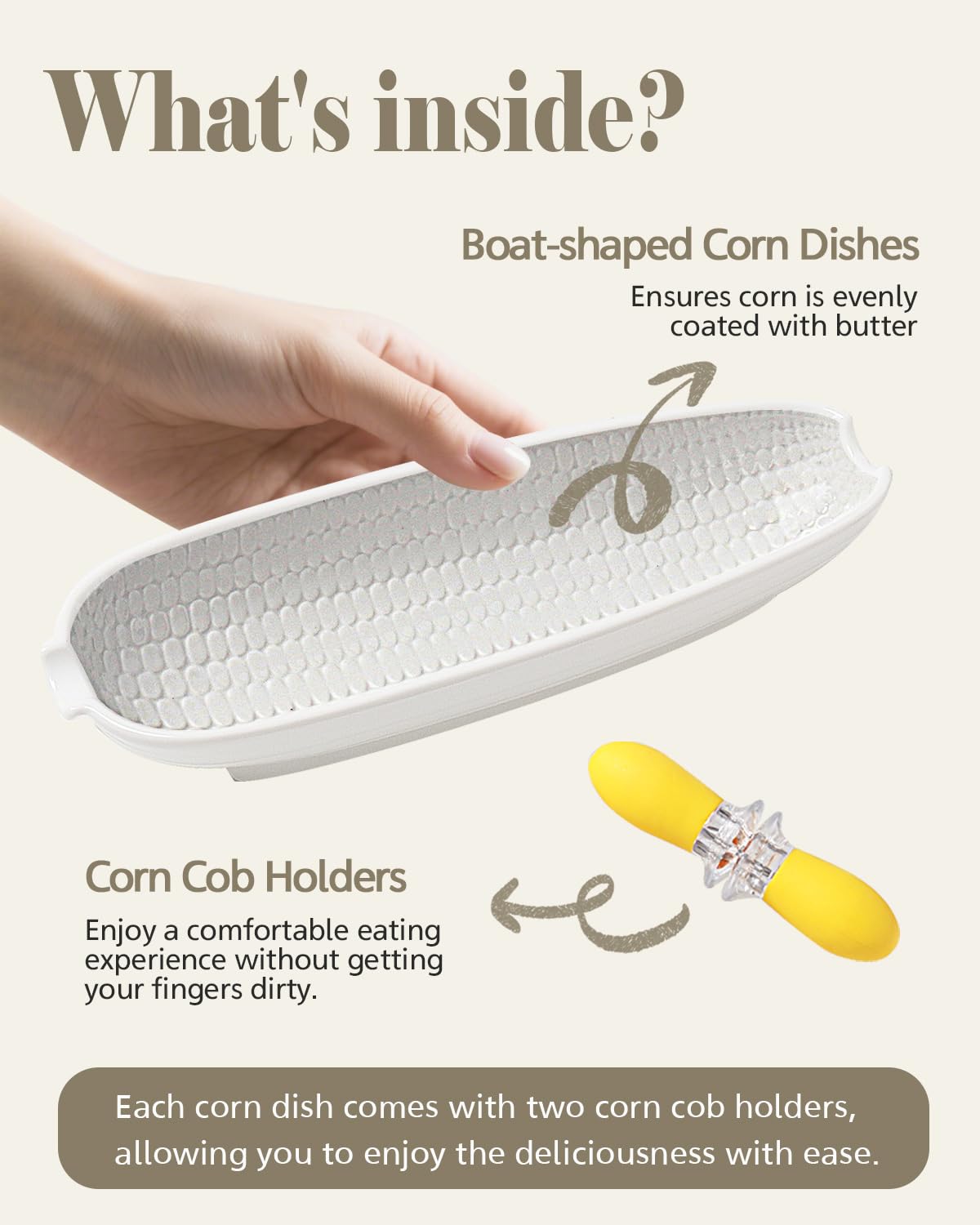 LE LMBSWD Ceramic Corn Cob Holders, 9" Corn on the Cob Dishes Set of 4