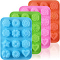 Newk Flower Heart Shape Chocolate Silicone Mold, 4 Packs 12 Cavity Candy Baking Mold for Parties, Festival and DIY Crafts - Green, Blue, Pink, Orange