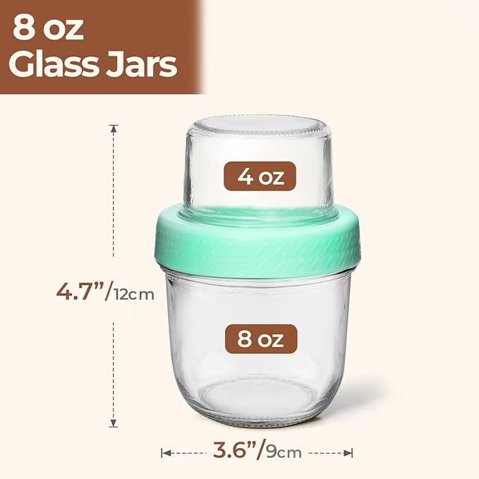 ComSaf 8+4Oz 2Pcs Overnight Oats Containers with Lids, Small Dual-Layer Jar