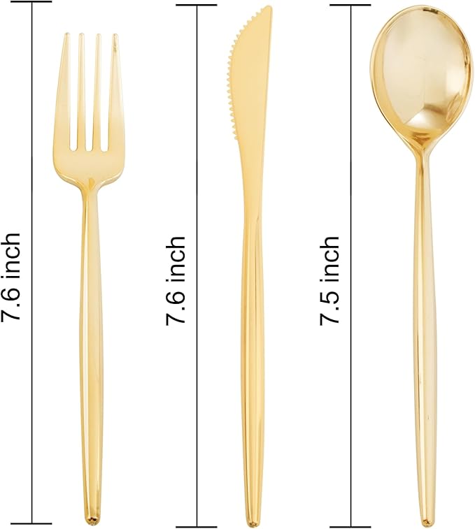 Supernal 180pcs Gold Plastic Silverware Set, Disposable Cutlery