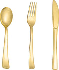 N9R 200PCS Gold Plastic Silverware, Heavy Duty Disposable Utensils/Cutlery