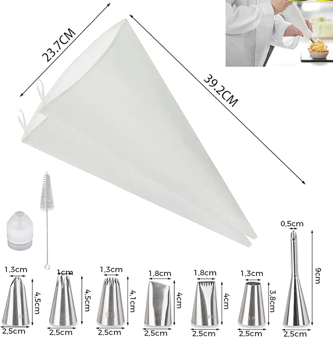 Reusable Piping Bags and Tips Set - 16inch Pastry Bags for Cake Decorating, Cupcakes, Cookies | Durable Cotton Exterior, Easy to Clean, Eco-Friendly Baking Kit for Home Bakers & Chefs(14)