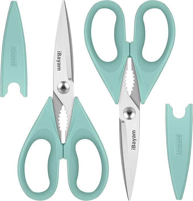 iBayam Kitchen Scissors, Set Of 2, Aqua Sky, Black Kitchen Utensils Set