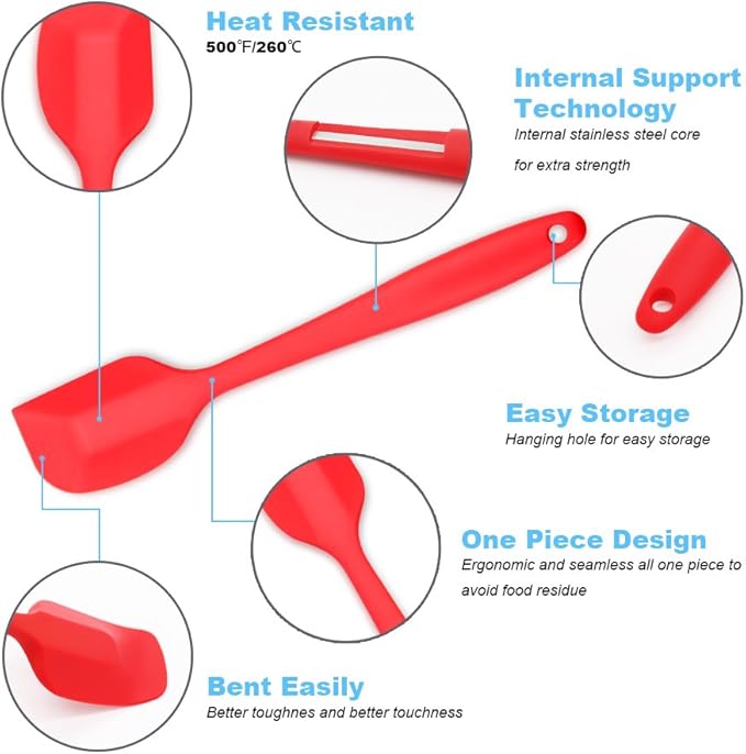 4-Piece Silicone Spatula Set with Stainless Steel Core, Multicolor
