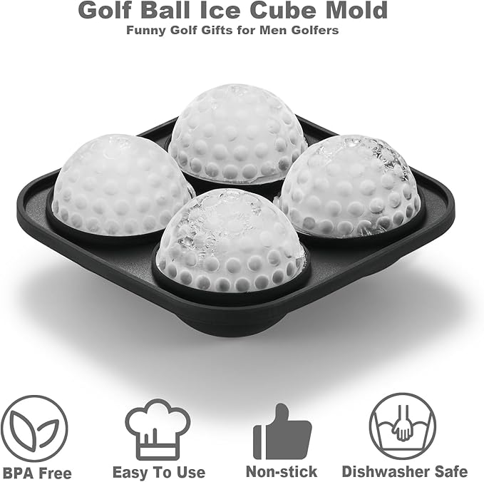 ACOOKEE Novelty Golf Gifts Ball Ice Maker Mold, 2.2" Large Sphere Round Ice Cube Mold for Cocktails, Whiskey, Bourbon Chilling, 4 Hole Fun Shapes Big Silicone Circle Ice Cube Trays