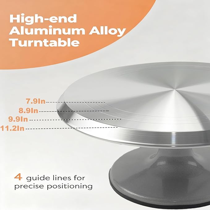 hvominxs Aluminium Cake Turntable Set with Revolving 12 Inch Cake Stand for Decorating, Offset Spatula, Cake Server, Stainless Steel Frosting Icing Smoother, Pastry Bags and Other Baking Tools（16Pcs）