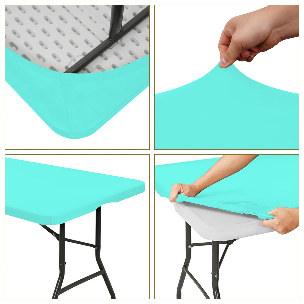 10 Pack Fitted Tablecloth for 6 Foot Rectangle Tables, Aqua Blue Elastic Outdoor Picnic Table Cover, Washable Stretch Folding Table Cloths 6 ft for Camping Party Patio Kitchen Banquet, 30" W x 72" L