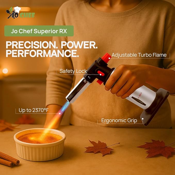 Jo Chef Kitchen Torch, Refillable Butane Torch for Creme Brulee, Cooking