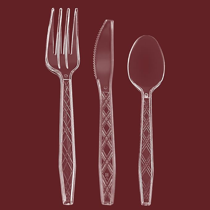 PARTY BARGAINS Argyle Settings Clear Plastic Cutlery Set 2160‑Piece – 1080 Forks, 720 Spoons, 360 Knives – Heavy‑Duty Disposable Utensils for Parties, Weddings, Buffets, BBQs & Catering – BPA Free
