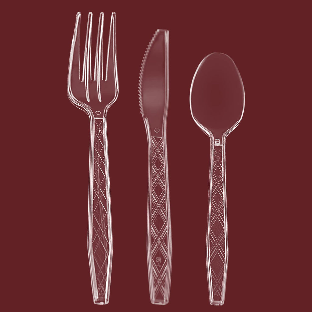 PARTY BARGAINS Argyle Settings Clear Plastic Cutlery Set 2160‑Piece – 1080 Forks, 720 Spoons, 360 Knives – Heavy‑Duty Disposable Utensils for Parties, Weddings, Buffets, BBQs & Catering – BPA Free