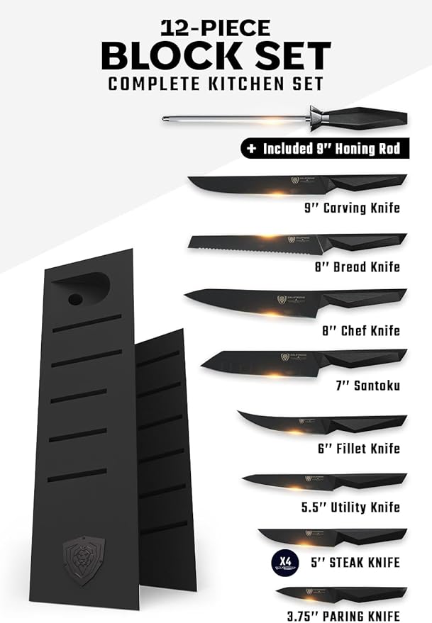 Dalstrong 12-Piece Knife Block Set — All-Black Titanium-Coated Blades, 15° Honbazuke Edge, Full-Tang G-10 Handles — Shadow Black Series For Modern Dark Kitchens & Statement Cooks — NSF Certified